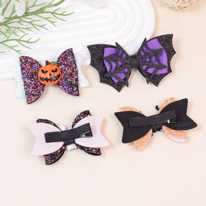 Handgefertigte Halloween-Haarspangen Set mit Glitzer Kürbis und Fledermaus für Kinder