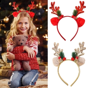 Christmas Reindeer Antler Headband With Bells Sequin Ears Hair Hoop For Kids Women Xmas Party Costume Decorative Hair Accessory