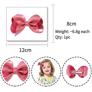 Pink handmade 12cm satin bubble flower hair bow with metal duckbill clip for girls