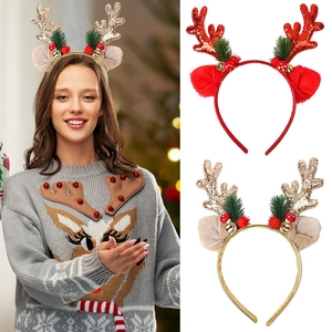 Sparkly reindeer antler headband with sequins, bells and pine needles for Christmas parties