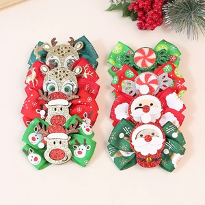 Lot de 8 nœuds de Noël festifs pour cheveux avec motifs de renne et père Noël
