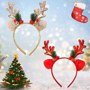 Sparkly reindeer antler headbands with sequins and bells for Christmas parties and holidays