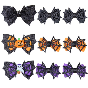 Barrettes à Cheveux Nœud Halloween Chauve-souris Citrouille Fantôme Enfants Filles Épingles à Cheveux Pailletées Accessoires de Fête