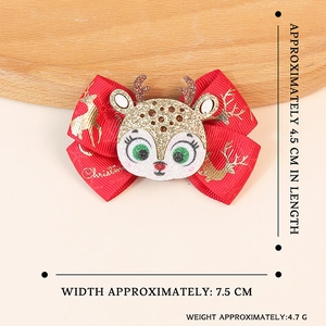 Pince à cheveux de Noël faite main avec ruban rouge, motif renne et décor pailleté