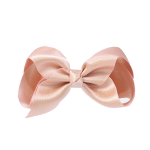 Pink satin bow hair clip for girls featuring a classic double-layered silk texture design