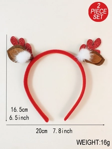 Detailed view of Christmas reindeer antler headband with dimensions and white pom-poms