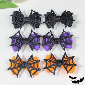 Lot de barrettes nœuds pailletés d'Halloween aux motifs toile d'araignée noir, violet, orange