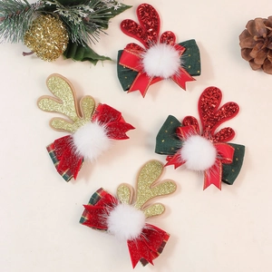 Lot de barrettes de Noël renne avec paillettes et nœuds à carreaux pour filles