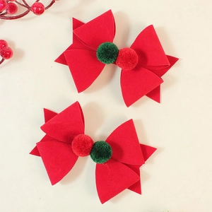Barrette à Cheveux Nœud en Velours Rouge de Noël Fait Main pour Filles Double Boule en Peluche Accessoire Cheveux