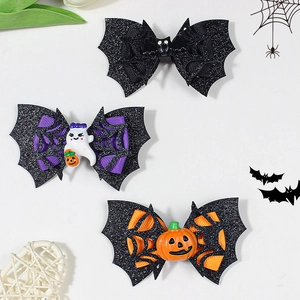 Ensemble de 3 barrettes d'Halloween avec nœud de chauve-souris noire, fantôme et citrouille