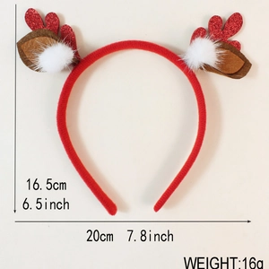 Christmas reindeer antler headband with white pom-poms and red glitter details