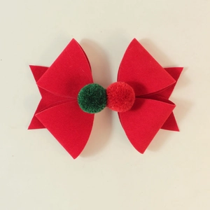 Barrette à cheveux nœud en velours rouge de Noël avec pompons rouges et verts