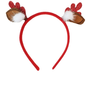 Christmas reindeer antler headband with red sequins and white pom poms on white background