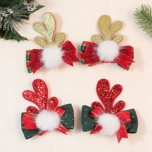 Barrettes Cheveux Bois de Renne de Noël Fait à la Main pour Enfants Mignon Nœud en Peluche Pompon Épingle à Cheveux Accessoires de Fête pour Filles Femmes