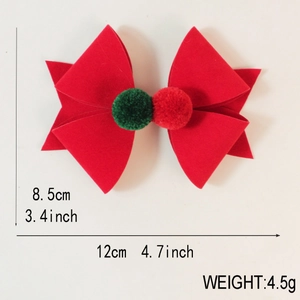 Barrette à cheveux nœud de Noël fait main en velours rouge avec pompons pour filles