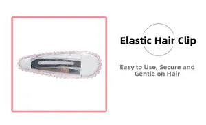 Detail of pink lace fabric BB hair clip with durable silver metal snap closure