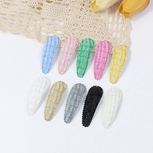 Set of 10 macaron colorful fabric BB hair clips with handmade woven plaid texture for girls