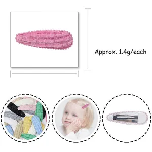 Pink plush woven teardrop hair clip for kids featuring soft fabric and 5cm metal base