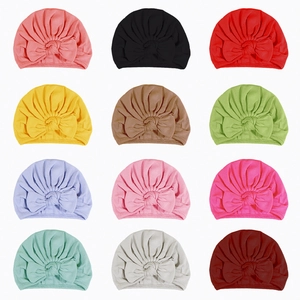Soft newborn turban hat set with large bow knot design in twelve vibrant assorted colors
