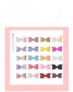 Flat lay of 20 glittering butterfly hair clips in various colors for children hair styling