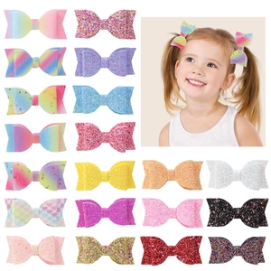 Handmade Glitter Bow Hair Clips For Girls Double Layer Sequin Rainbow Heart Star Hairpins Kids Sweet Hair Accessories