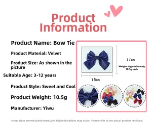 Detail showing dimensions 15x11cm and velvet texture of the handmade hair bow clip