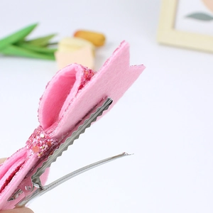 Pink glitter sequin swallowtail bow hair clip for girls with silver alligator metal grip