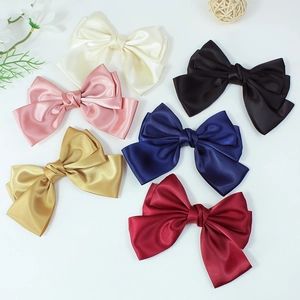 Handmade Satin Bow Hair Clip Large Double Layer Polyester Ribbon Hairpin Sweet Headwear For Girls Women Daily Accessories