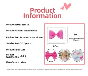 Detail view of pink mesh bow hair clip for girls showing 5.7cm size and soft fabric material
