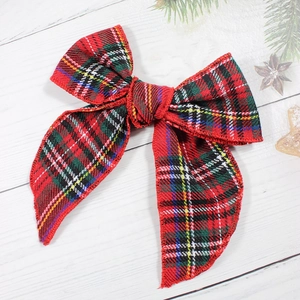 Barrette à cheveux nœud de Noël à carreaux rouges avec motif écossais pour filles