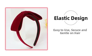 Détail du serre-tête avec nœud en velours rouge montrant sa structure souple et douce