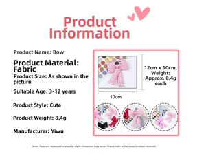 Pink checkered bow accessory detail showing 10x12cm size and 8.4g lightweight fabric