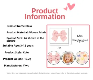 Spécifications détaillées de la taille de la barrette à nœud en tissu rose pour enfants