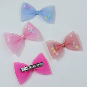 Handmade tulle bow hair clips with colorful beads for kids and girls daily accessories