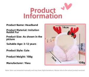 Detail view of plush reindeer earmuffs with sizing guide for children aged three to twelve
