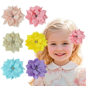 Handgefertigte Chiffon Blumen Haarspangen Mehrlagige Stoffblumen Barrette Strass Süße Kinder Mädchen Haarschmuck Eleganter Kopfschmuck