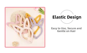 Detail of plush rabbit ear headbands in multiple pastel colors with elastic design