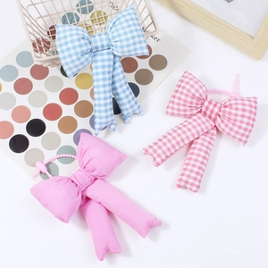 Quilted cotton bow keychain accessories set in pink and blue plaid styles