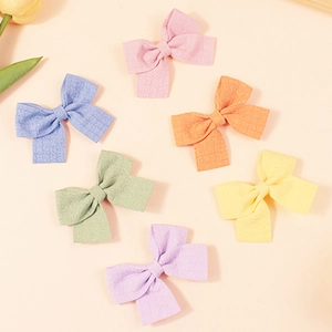Lot de barrettes à nœuds en tissu écossais doux en six couleurs pastel pour enfants