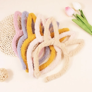 Cute plush rabbit ear headbands in multiple pastel colors for washing face and styling