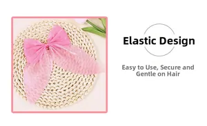 Detail of pink mesh bow accessory with sparkling rhinestones and elastic design