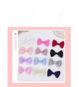 Set of 12 multi-colored mesh butterfly bows with sparkling rhinestones for DIY hair accessories