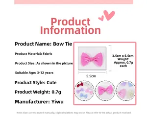 Detail showing bright pink mesh butterfly hair bow with shiny sequins and product dimensions