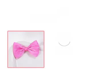Detailed view of a pink mesh fabric bow with sparkling rhinestones for DIY hair accessories