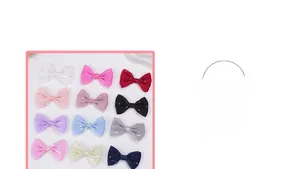 Detailed set of 12 colorful mesh fabric bow hair accessories with sparkling rhinestones