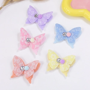 Accessoires de Cheveux Papillon pour Enfants Fait Main Tissu Strass Papillon Seul Sans Pince pour Décoration DIY