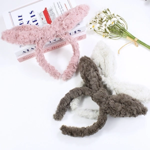 Serre-têtes oreilles de lapin en peluche rose, marron et blanc pour la coiffure