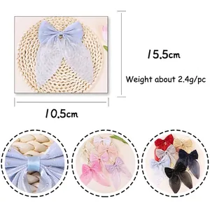 Sparkling mesh bow hair accessory available in various colors with specific dimensions