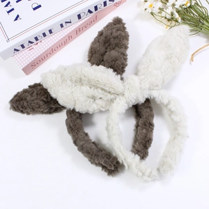 Serre-têtes mignons avec oreilles de lapin en peluche marron et blanc crème doux