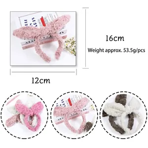 Bandeau à oreilles de lapin en peluche avec grand nœud pour le visage, couleurs assorties